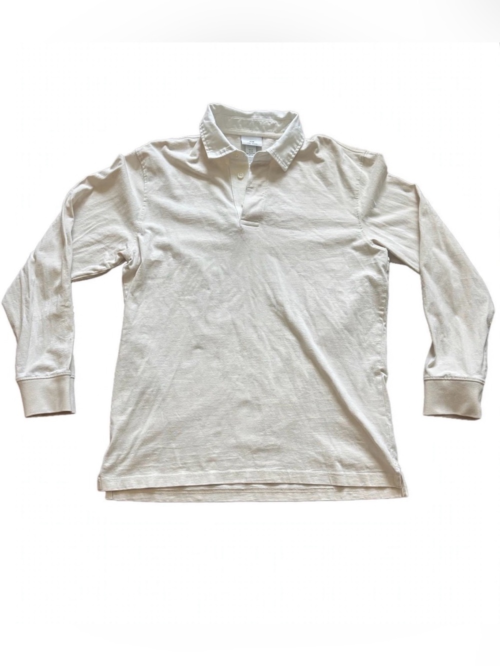 H&M Cream Long Sleeve Polo Shirt Size M 100% Cotton Rugby Preppy